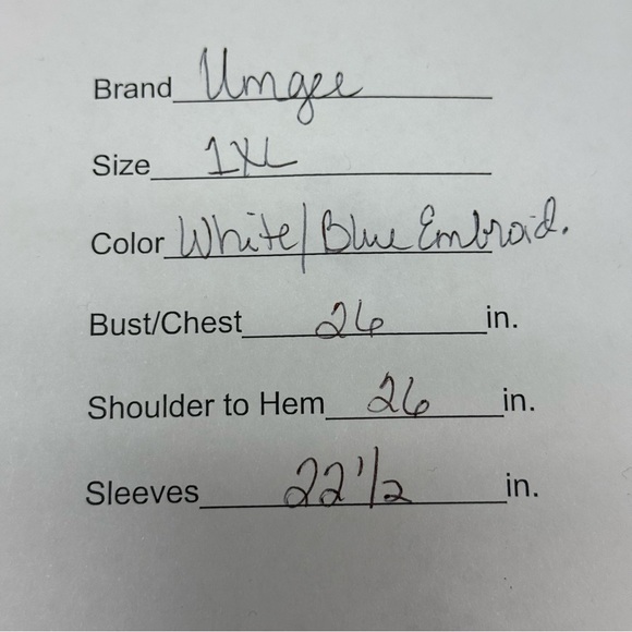 Umgee USA Plus 1XL White & Blue Embroidered Peasant Blouse - Picture 7 of 7